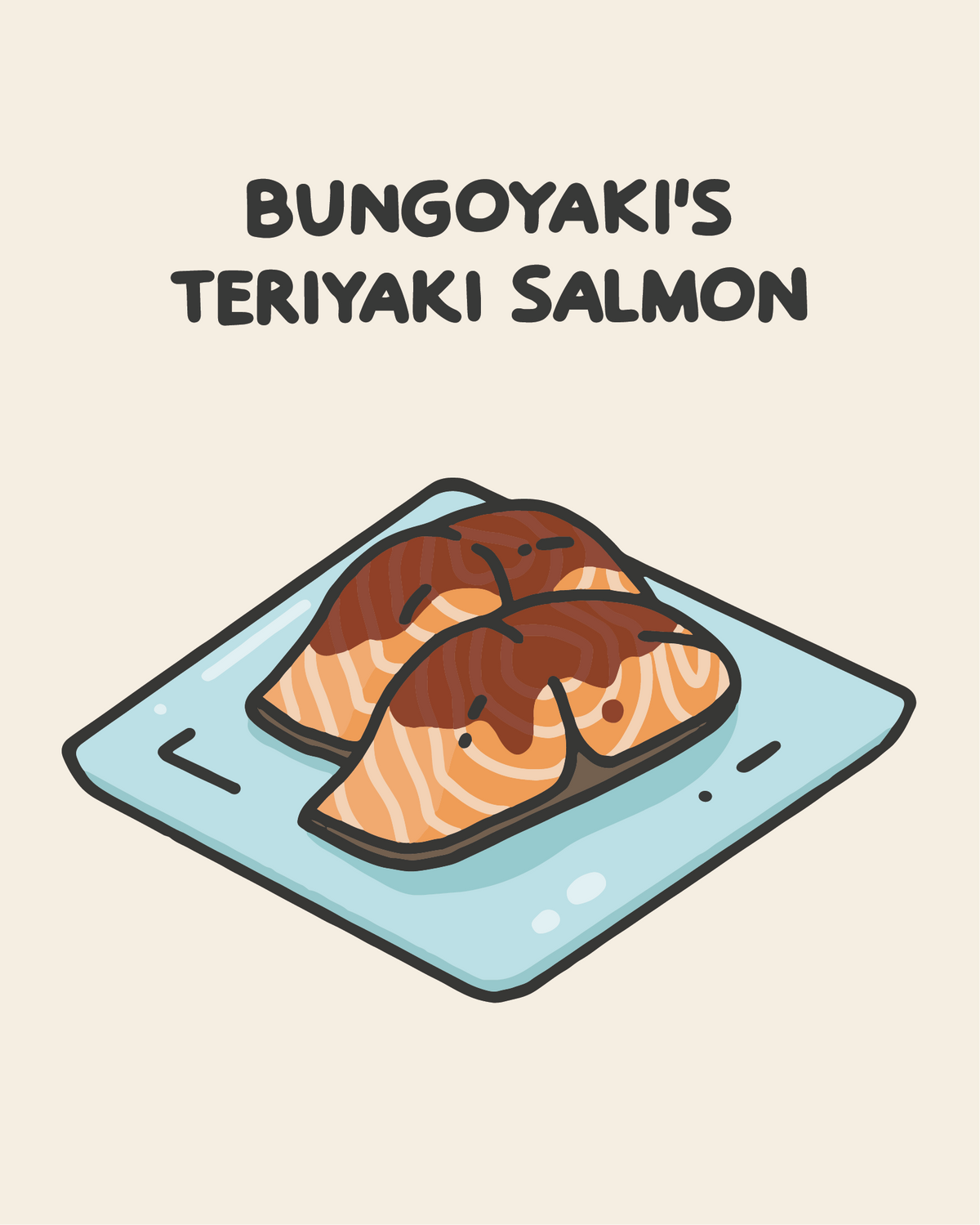 Bungoyaki hand-drawn 15-minute air fryer teriyaki salmon recipe illustration